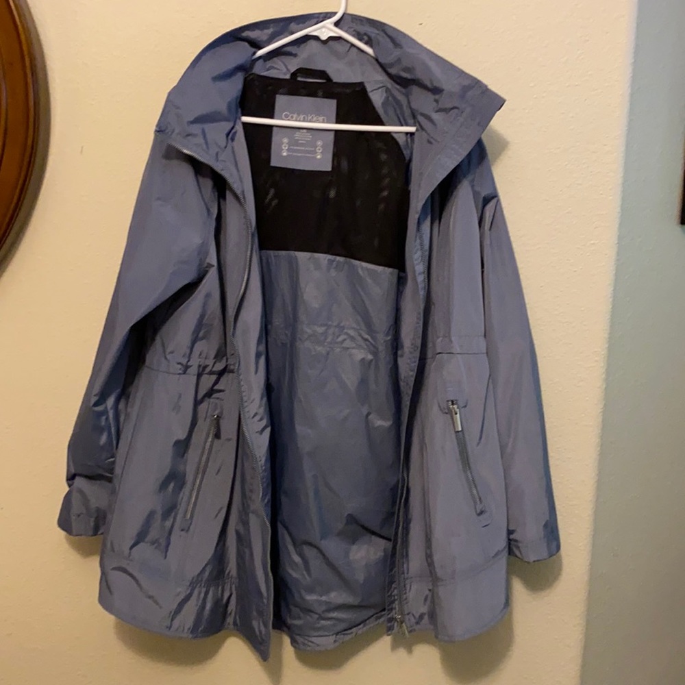 Blue gray rain jacket